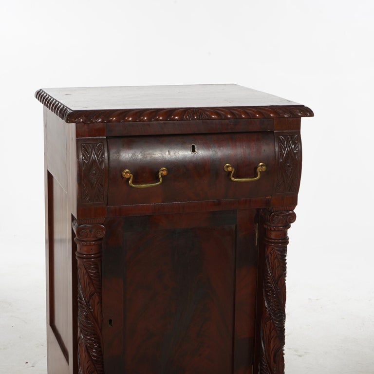 Antique American Empire Flame Mahogany Half Commode with Gadrooned Edges c1840