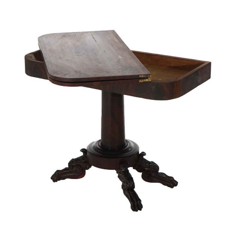 Neoclassical American Empire Flame Mahogany Game Table with Paw Feet c1840