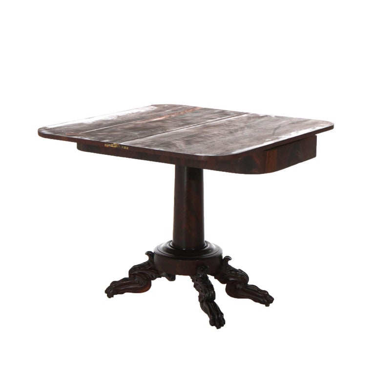 Neoclassical American Empire Flame Mahogany Game Table with Paw Feet c1840