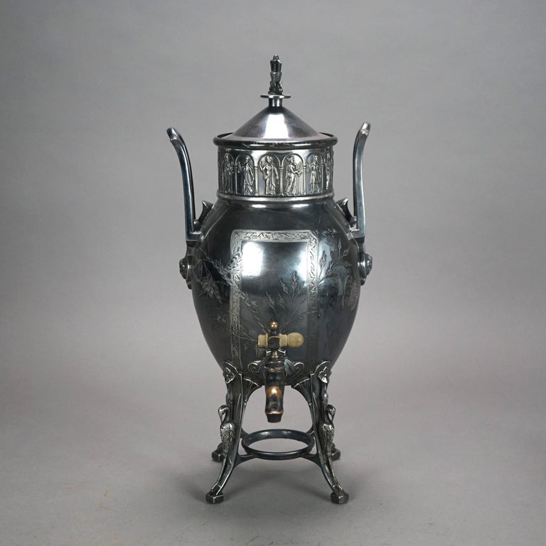 Eight Piece Antique Egyptian Revival Silver Plated Tea Set C1890