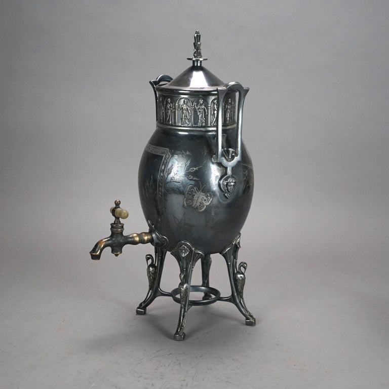 Eight Piece Antique Egyptian Revival Silver Plated Tea Set C1890