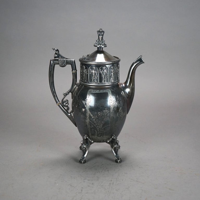Eight Piece Antique Egyptian Revival Silver Plated Tea Set C1890