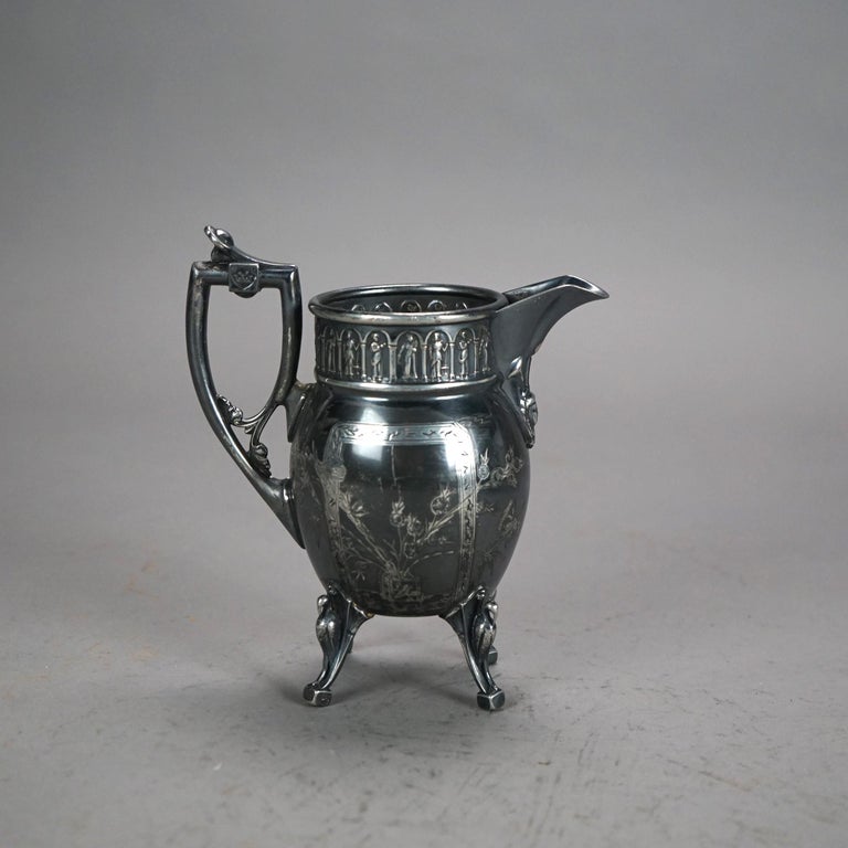 Eight Piece Antique Egyptian Revival Silver Plated Tea Set C1890