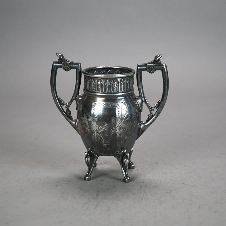 Eight Piece Antique Egyptian Revival Silver Plated Tea Set C1890