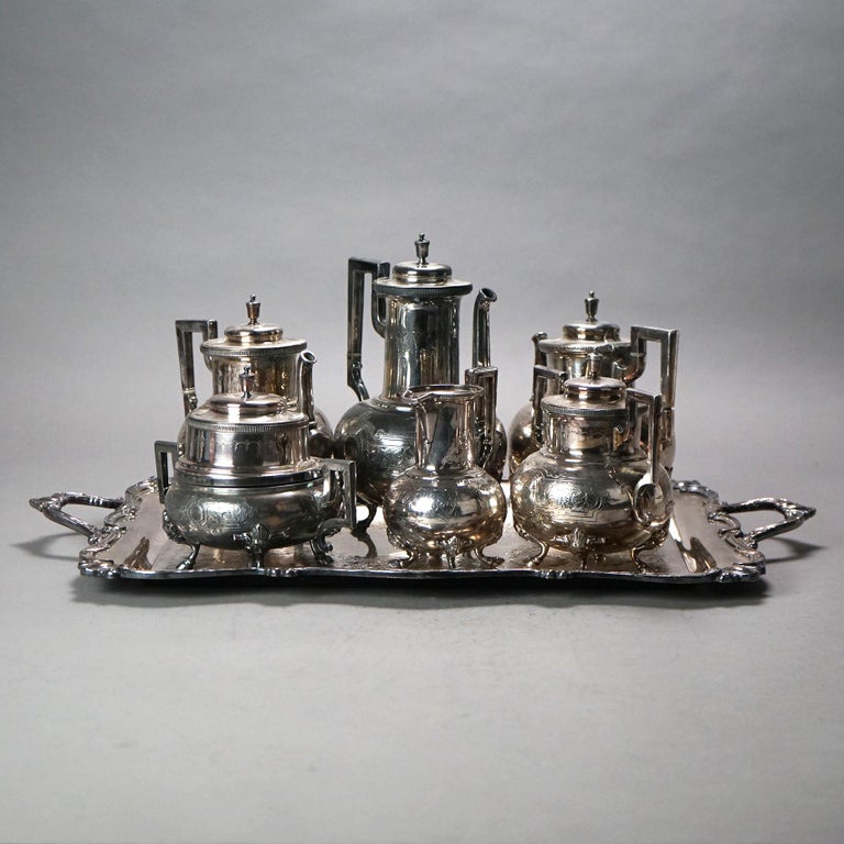 Seven Piece Antique Silver Plated Figural Deerfoot Tea Set C1890