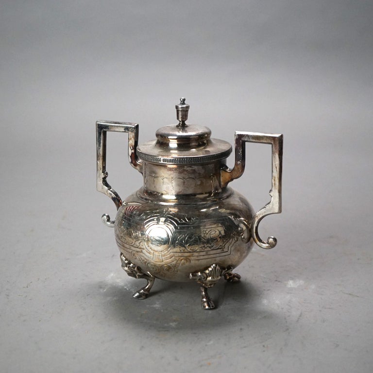 Seven Piece Antique Silver Plated Figural Deerfoot Tea Set C1890