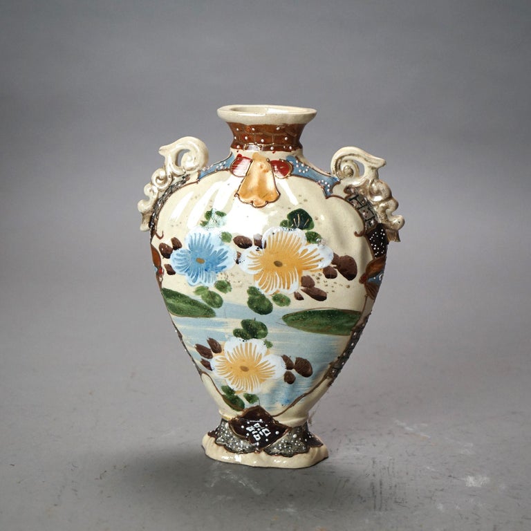 Six Antique Japanese Satsuma Hand Painted Pottery Vases C1920