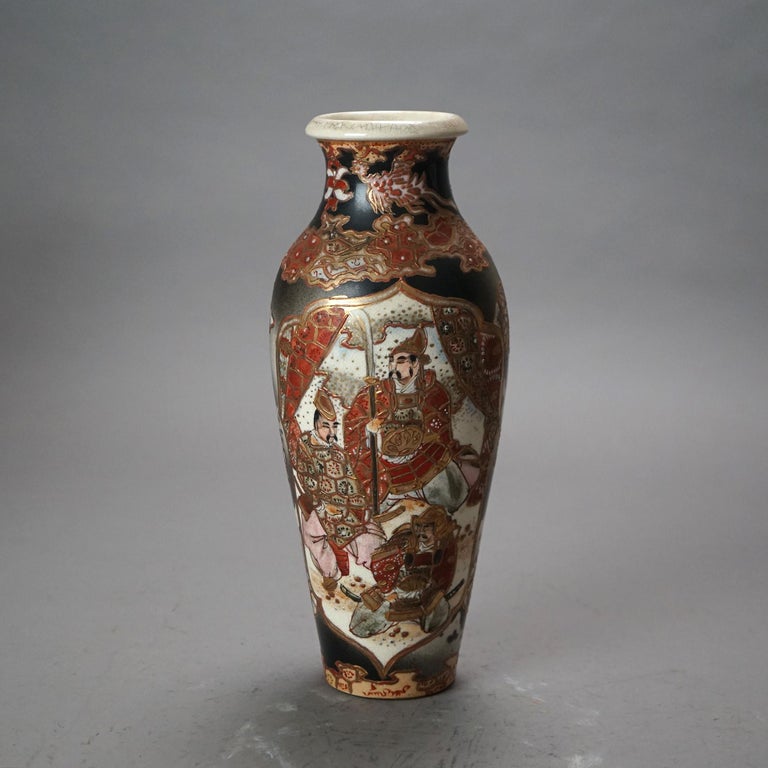 Six Antique Japanese Satsuma Hand Painted Pottery Vases C1920
