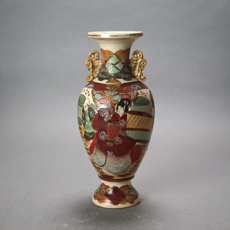 Six Antique Japanese Satsuma Hand Painted Pottery Vases C1920