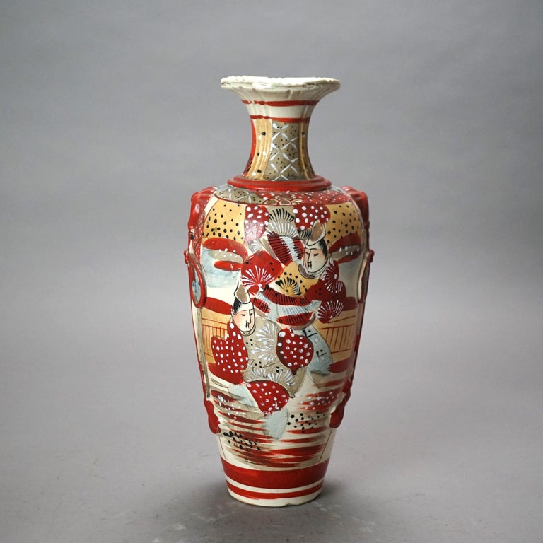 Six Antique Japanese Satsuma Hand Painted Pottery Vases C1920