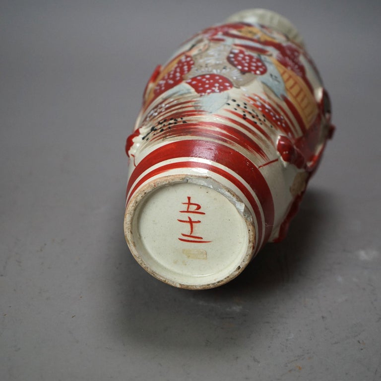Six Antique Japanese Satsuma Hand Painted Pottery Vases C1920