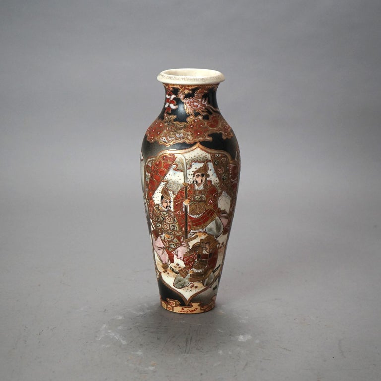 Six Antique Japanese Satsuma Hand Painted Pottery Vases C1920