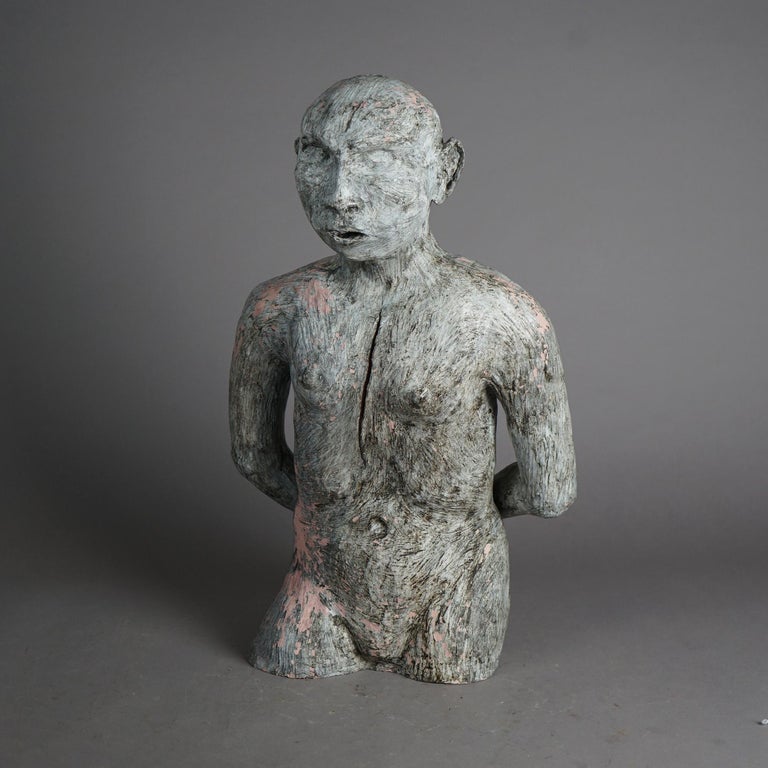 Mid Century Modern Terra Cotta Torso Sculpture of a Man by York Lewis C1980