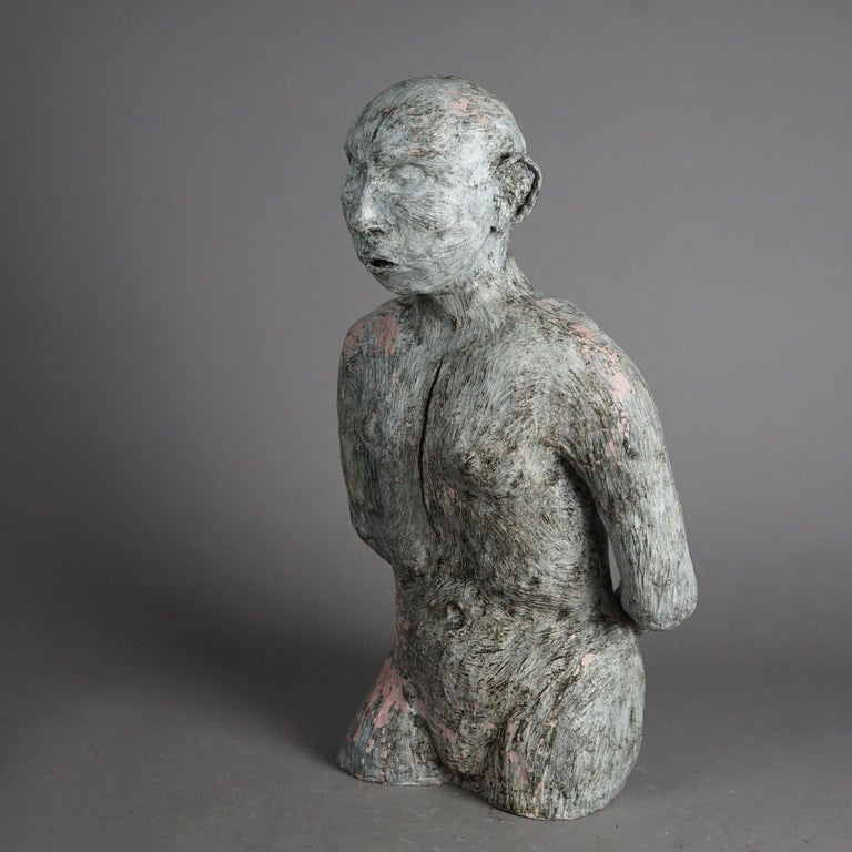 Mid Century Modern Terra Cotta Torso Sculpture of a Man by York Lewis C1980