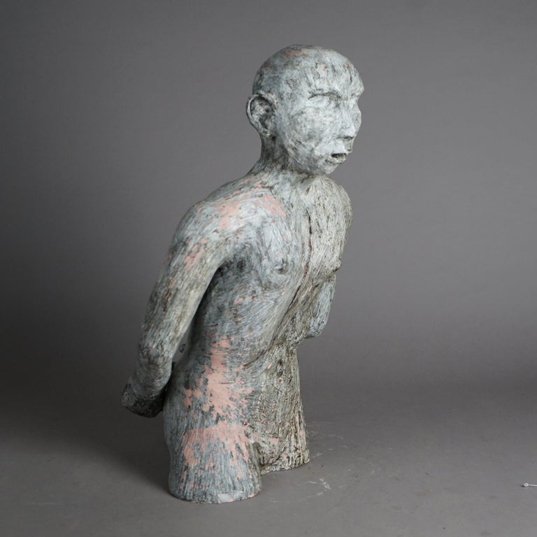 Mid Century Modern Terra Cotta Torso Sculpture of a Man by York Lewis C1980