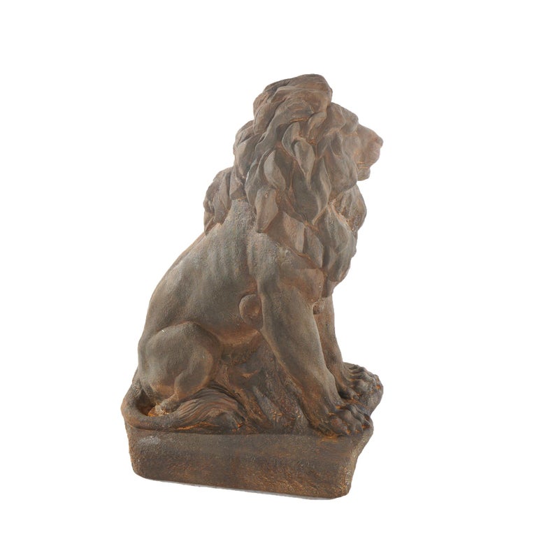 Pair Of Bronzed Cast Hardstone Garden Lions 20thC