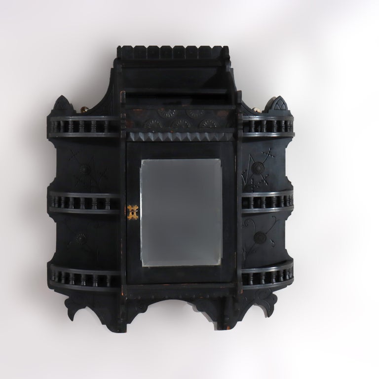 Antique Kimble & Cabus attr Aesthetic Movement Ebonized Wall Cabinet c1870