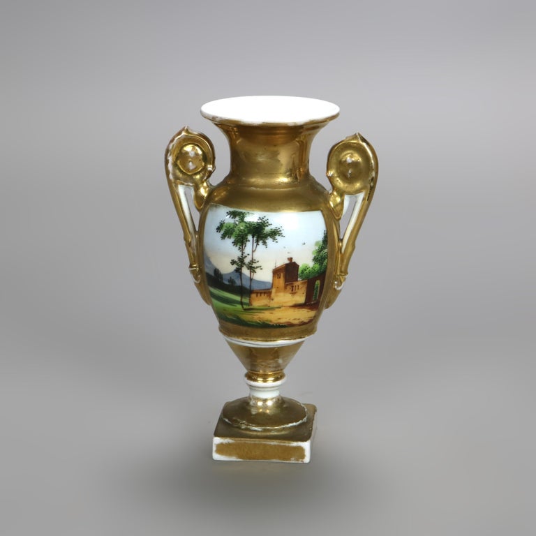 Pair of Antique Meissen School Porcelain Vases with Figures & Landscape Scenes