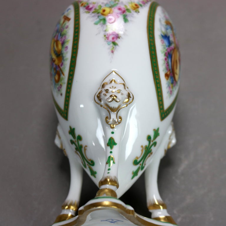 Antique Servres Hand Painted & Gilt Porcelain Vase with Hoofed Leg Base C1890