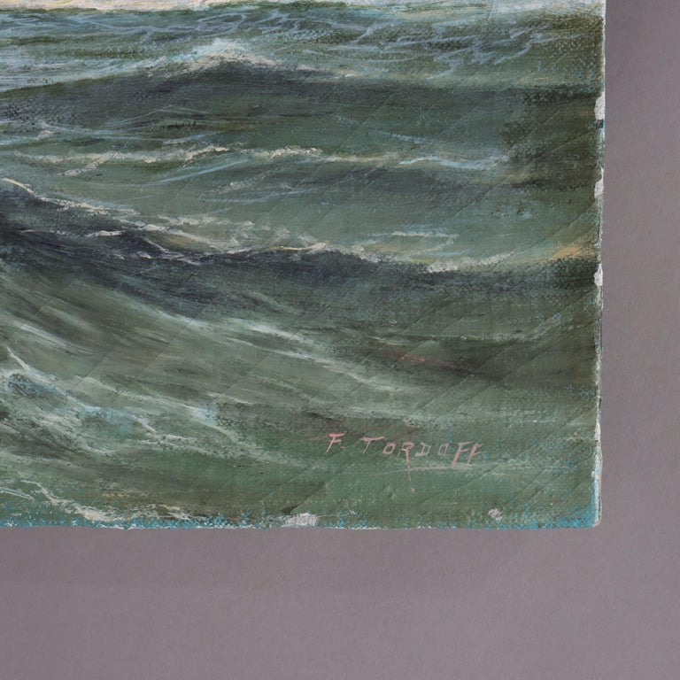 Vintage Oil on Canvas Seascape with Clipper Ships Signed F. Tordoff c1940