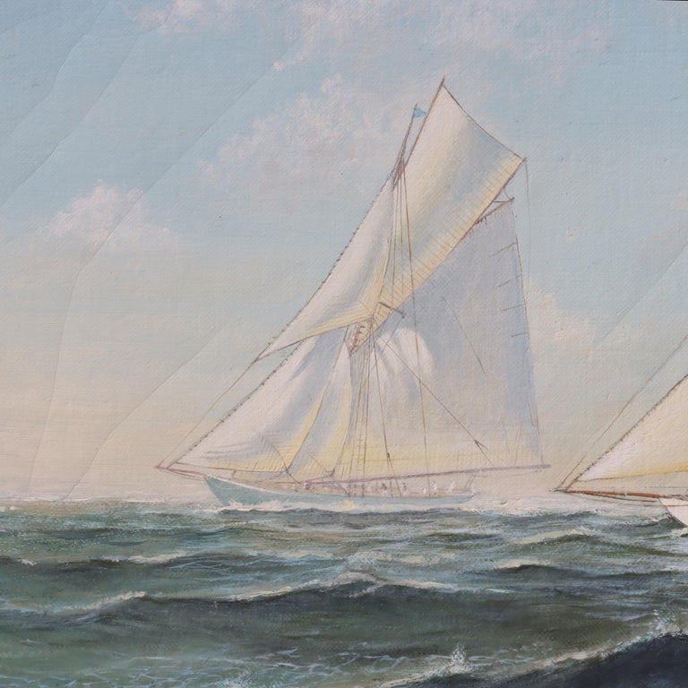 Vintage Oil on Canvas Seascape with Clipper Ships Signed F. Tordoff c1940