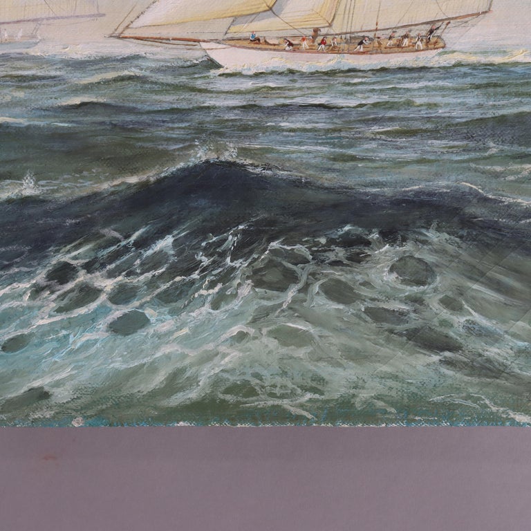 Vintage Oil on Canvas Seascape with Clipper Ships Signed F. Tordoff c1940