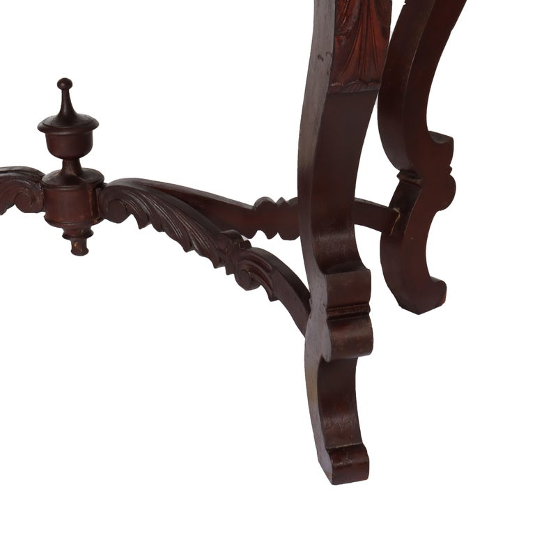 Antique Carved Walnut Marble Turtle Top Table C1890