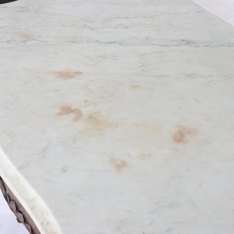 Antique Carved Walnut Marble Turtle Top Table C1890