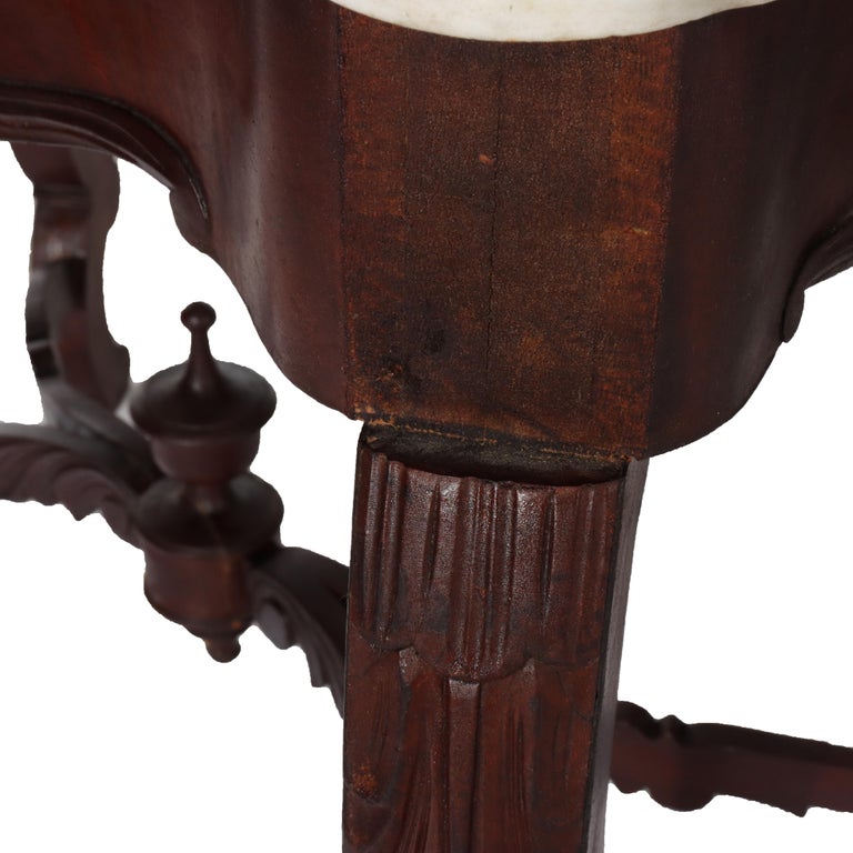 Antique Carved Walnut Marble Turtle Top Table C1890