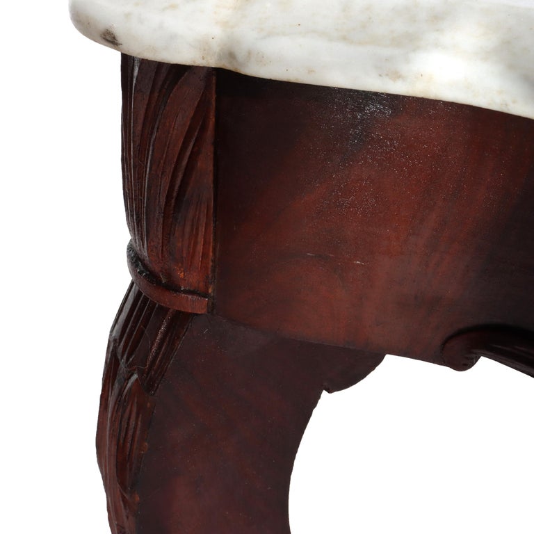 Antique Carved Walnut Marble Turtle Top Table C1890