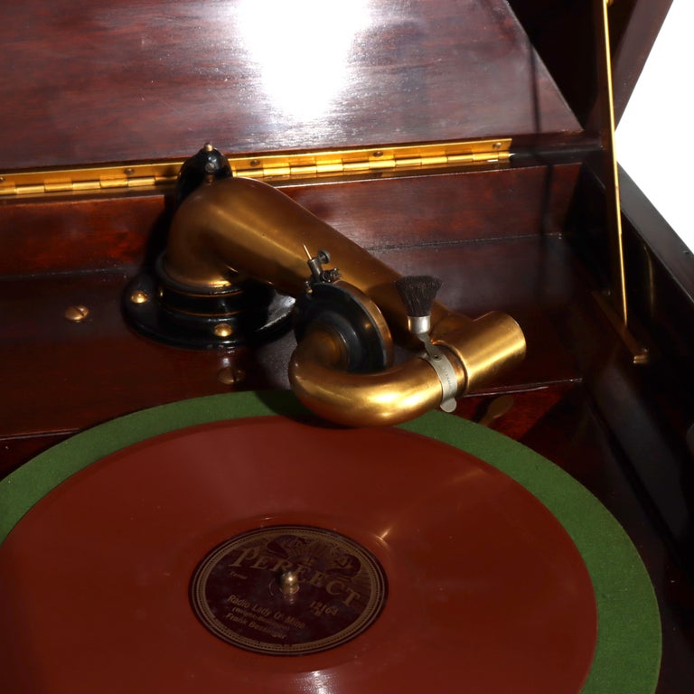 Victrola XVI Mahogany Upright Disc Player & Discs C1900