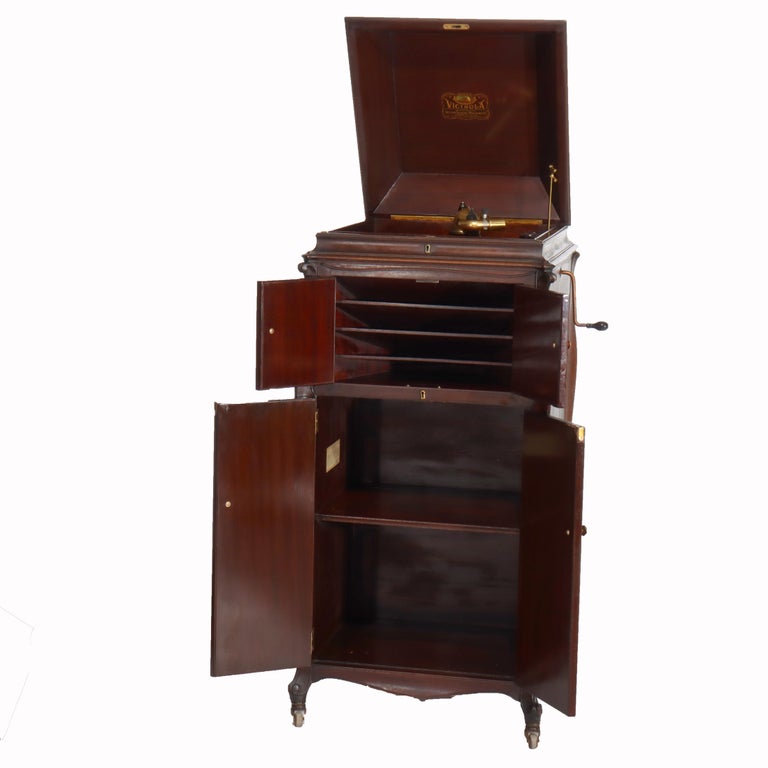 Victrola XVI Mahogany Upright Disc Player & Discs C1900