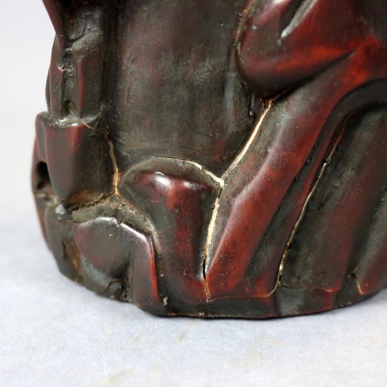 Antique Chinese Carved-In-Relief Resin Libation Cup, Genre Scene, 20th Century