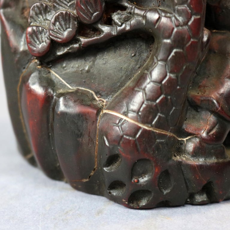 Antique Chinese Carved-In-Relief Resin Libation Cup, Genre Scene, 20th Century
