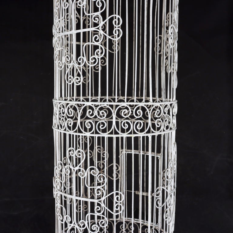 Victorian Wire Hanging Garden Birdcage, White Painted, C1900