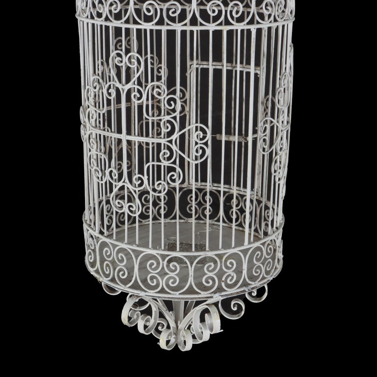 Victorian Wire Hanging Garden Birdcage, White Painted, C1900