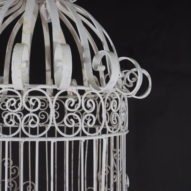 Victorian Wire Hanging Garden Birdcage, White Painted, C1900