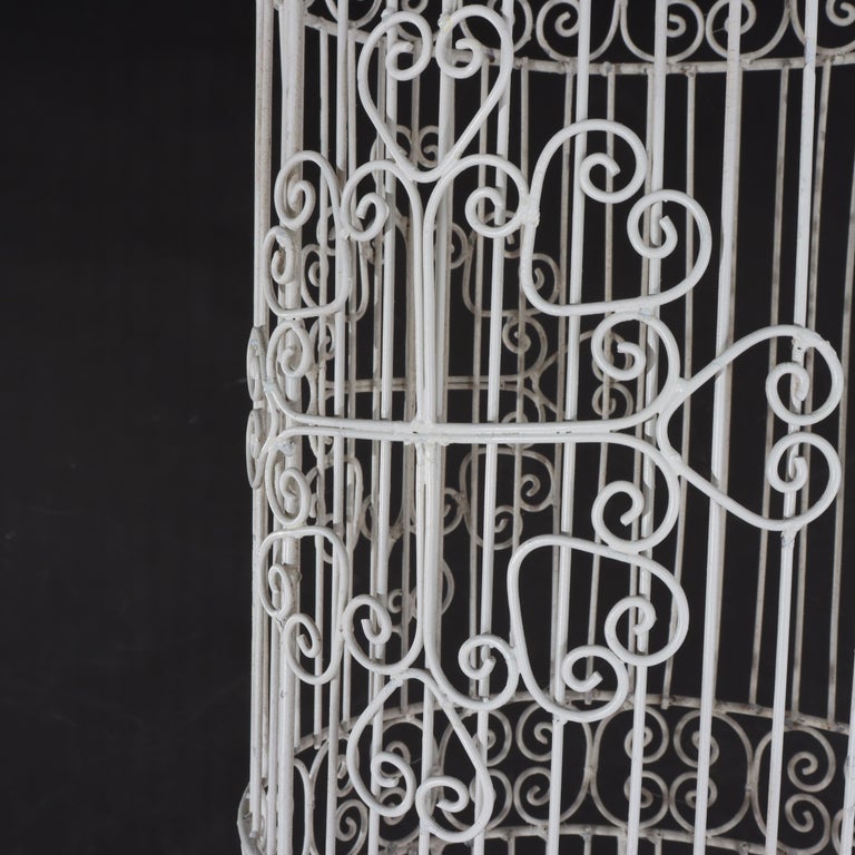 Victorian Wire Hanging Garden Birdcage, White Painted, C1900