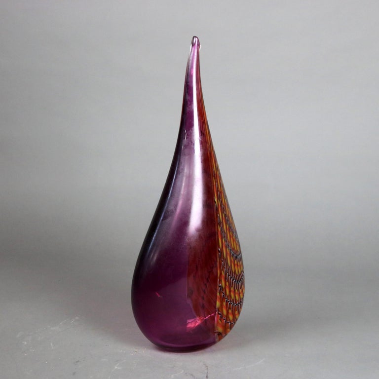 Mid Century Modern Abstract Pulled Feather Art Glass Vase C1960