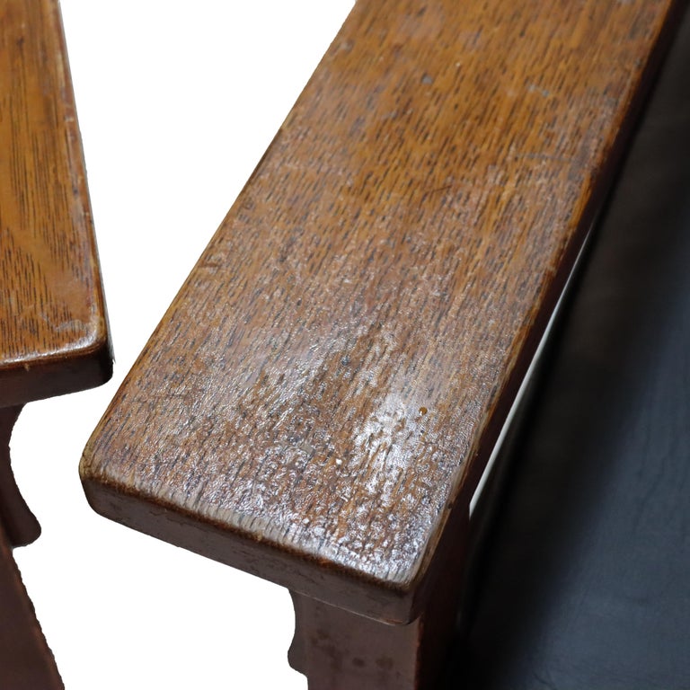 Pair Antique Gustav Stickley Arts & Crafts Mission Oak Morris Chair Signed c1910