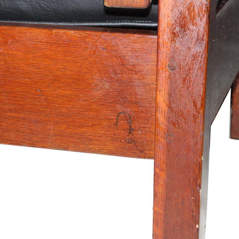 Pair Antique Gustav Stickley Arts & Crafts Mission Oak Morris Chair Signed c1910