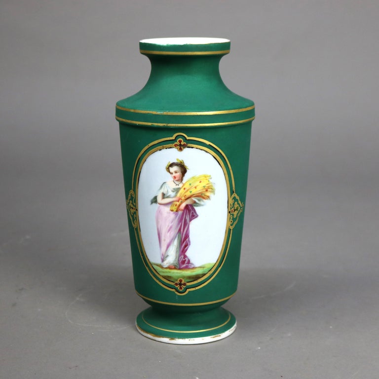Pair of Antique Old Paris Porcelain Portrait Vases with Classical Women C1880