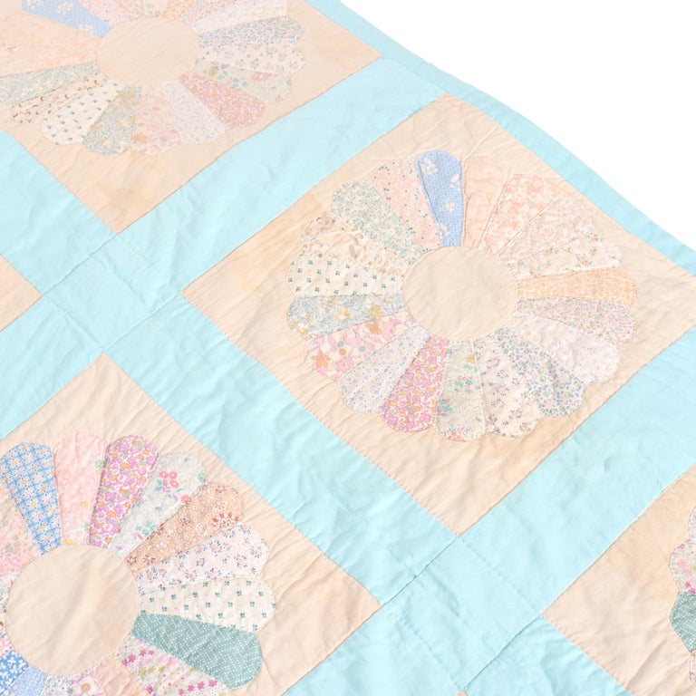 Antique Hand Sewn & Embroidered Amish Quilt, Dresden Plate, C1900