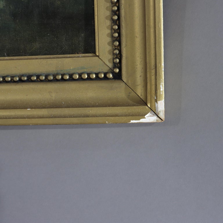 Large Antique Oil on Canvas Landscape Painting C1907