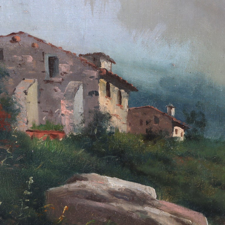 Large Antique Oil on Canvas Landscape Painting C1907