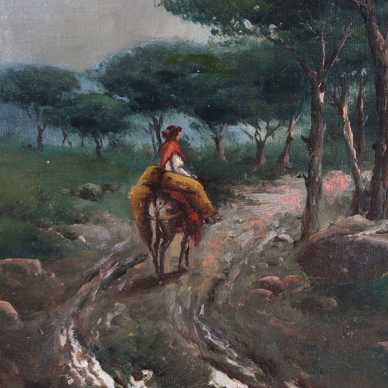 Large Antique Oil on Canvas Landscape Painting C1907