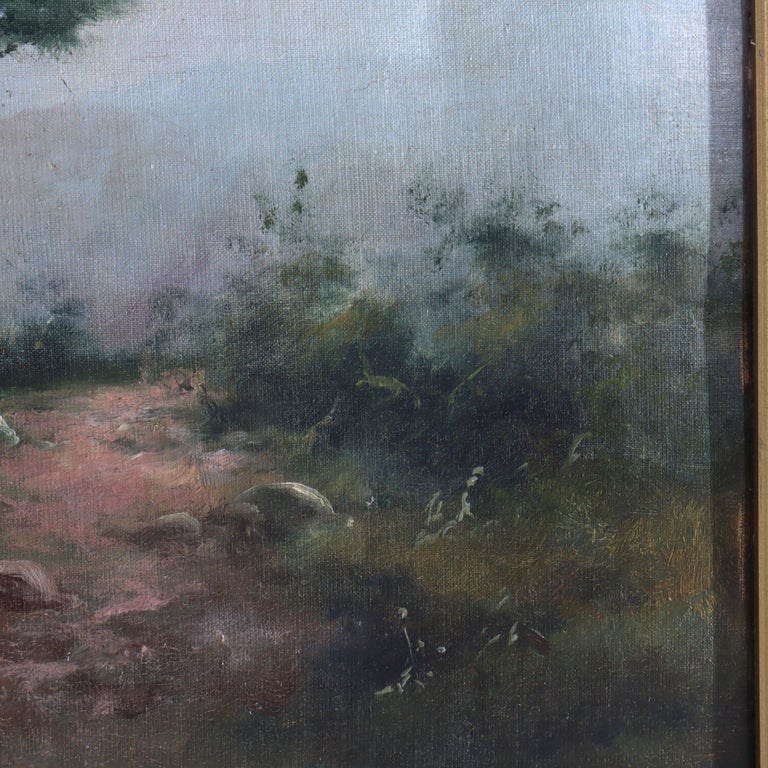 Large Antique Oil on Canvas Landscape Painting C1907