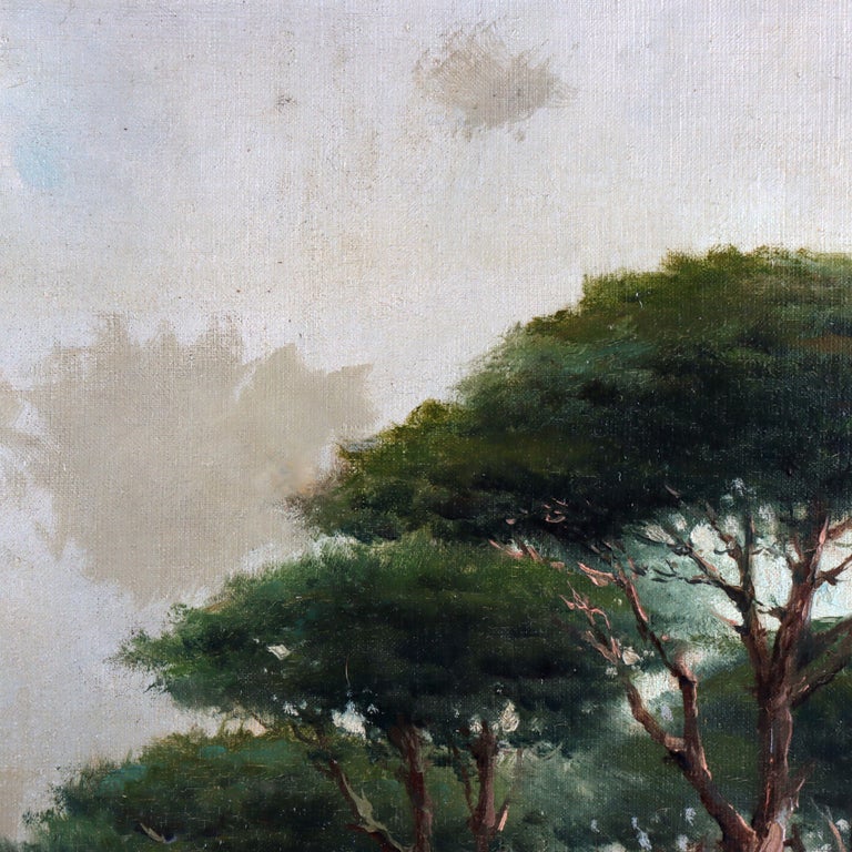 Large Antique Oil on Canvas Landscape Painting C1907