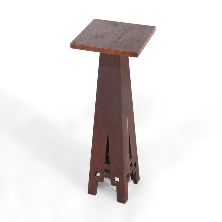 Antique Frank Lloyd Wright School Arts & Crafts Oak Cut Out Plant Stand C1910