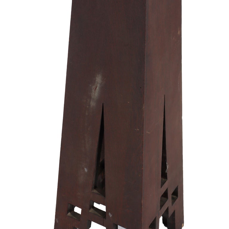 Antique Frank Lloyd Wright School Arts & Crafts Oak Cut Out Plant Stand C1910